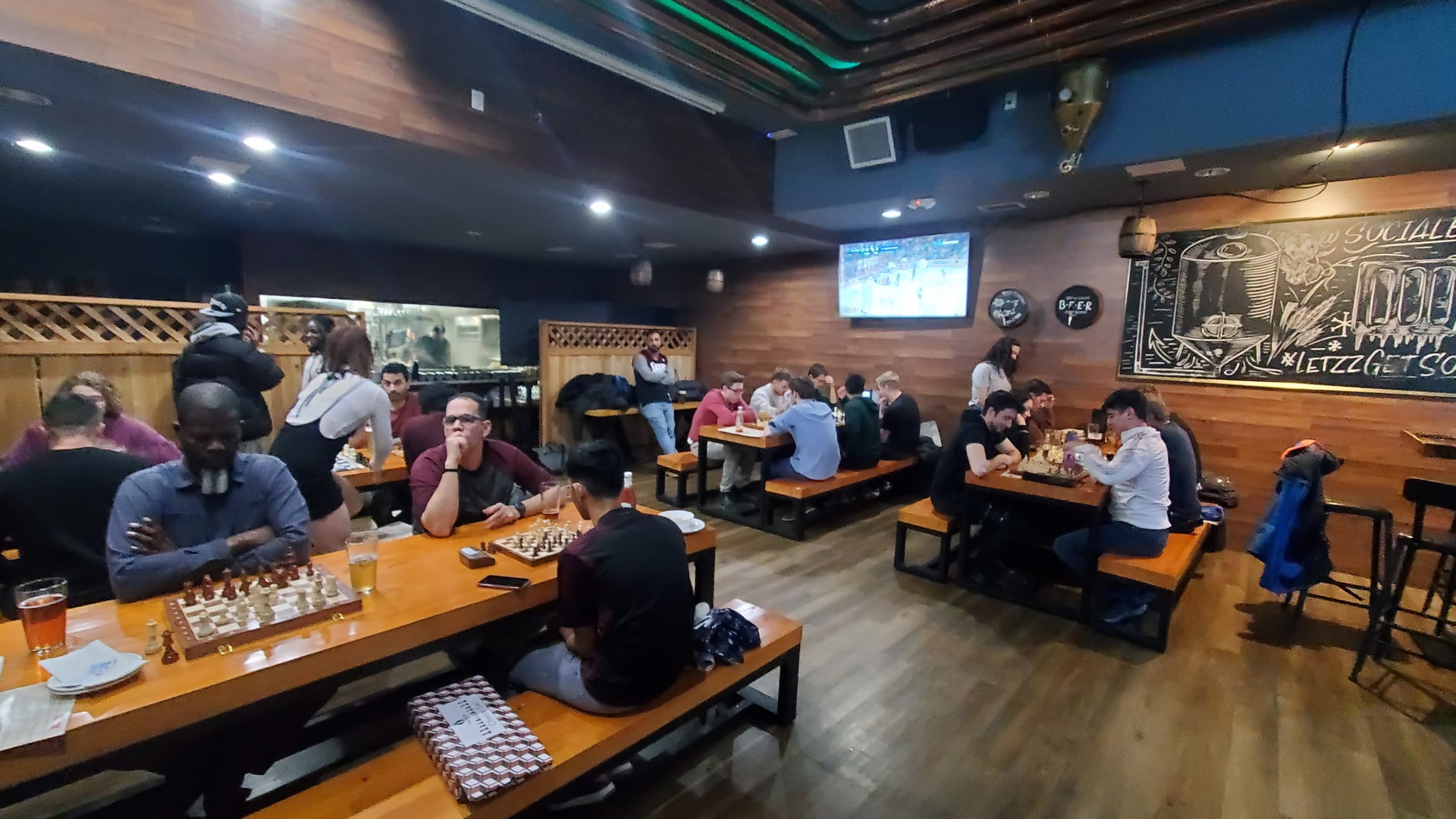 Chess game at a bar